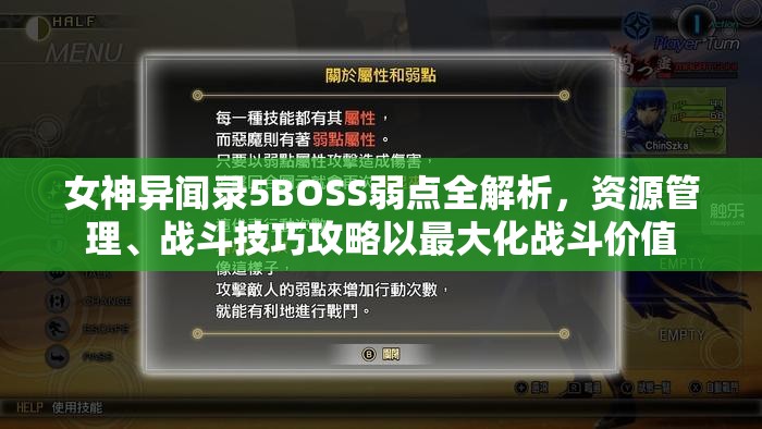 女神异闻录5BOSS弱点全解析，资源管理、战斗技巧攻略以最大化战斗价值