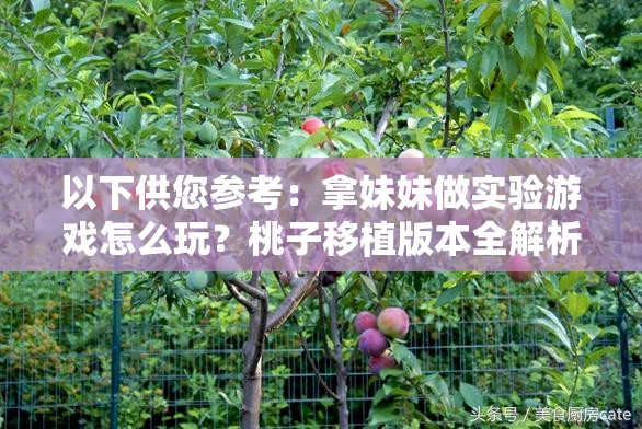 以下供您参考：拿妹妹做实验游戏怎么玩？桃子移植版本全解析或者 好奇拿妹妹做实验游戏怎么玩？桃子移植玩法大揭秘又或者 想知道拿妹妹做实验游戏怎么玩桃子移植？这里有答案